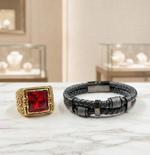 Set uomo bracciale pelle e - set,